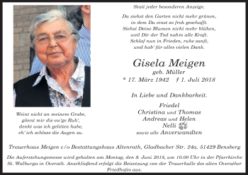 Anzeige von Gisela Meigen von RB