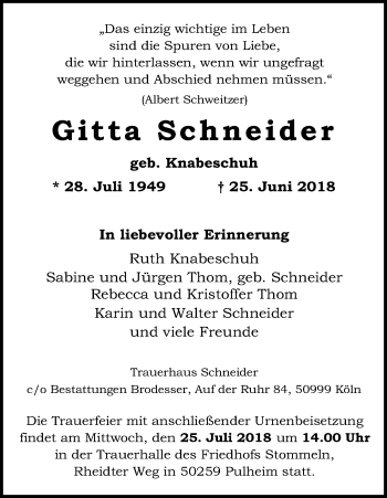 Anzeige von Gitta Schneider von GS