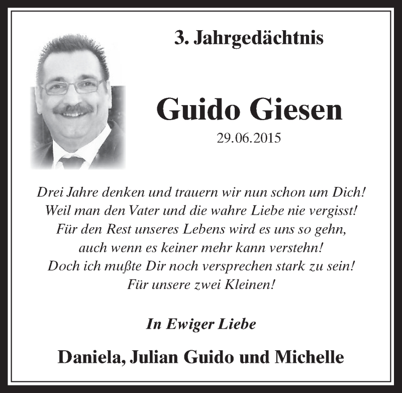  Traueranzeige für Guido Giesen vom 04.07.2018 aus  Werbepost 