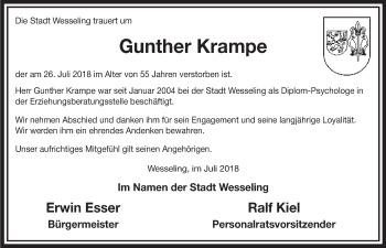 Anzeige von Gunther Krampe von  Schlossbote/Werbekurier 