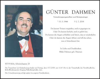 Anzeige von Günter Dahmen von EXKB
