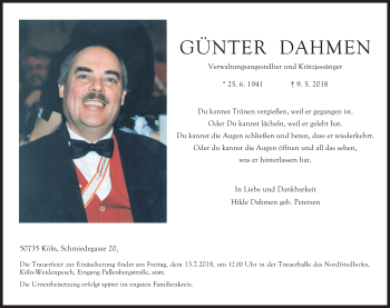 Anzeige von Günter Dahmen von EXKB