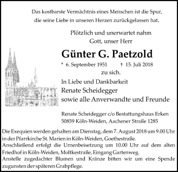 Anzeige von Günter Paetzold von GS
