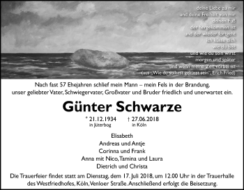 Anzeige von Günter Schwarze von GS