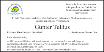 Anzeige von Günter Tullius von  Kölner Wochenspiegel 