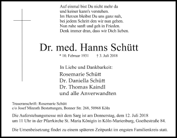 Anzeige von Hanns Schütt von GS