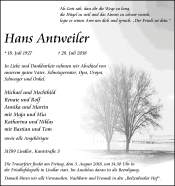Anzeige von Hans Antweiler von Kölner Stadt-Anzeiger / Kölnische Rundschau / Express