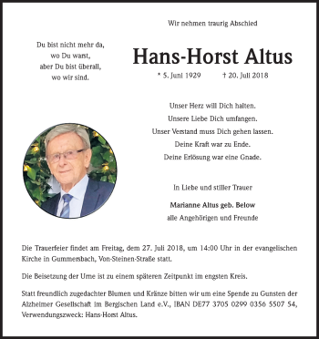 Anzeige von Hans-Horst Altus von OB