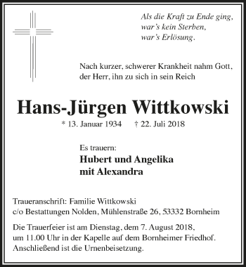 Anzeige von Hans-Jürgen Wittkowski von  Schaufenster/Blickpunkt 