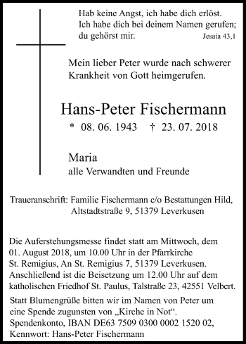 Anzeige von Hans-Peter Fischermann von SLE