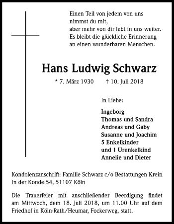 Anzeige von Hans Ludwig Schwarz von GS