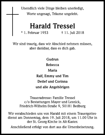 Anzeige von Harald Tressel von BG