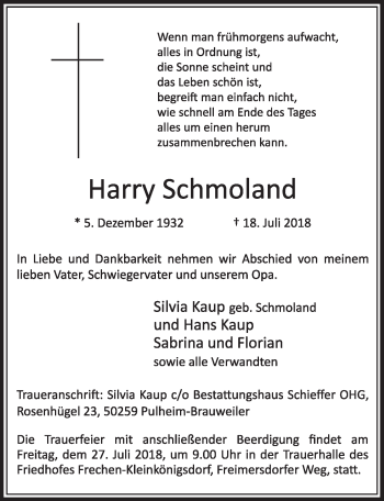 Anzeige von Harry Schmoland von  Sonntags-Post 