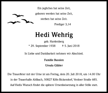 Anzeige von Hedi Wehrig von GS