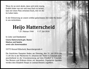 Anzeige von Heijo Hatterscheid von HS