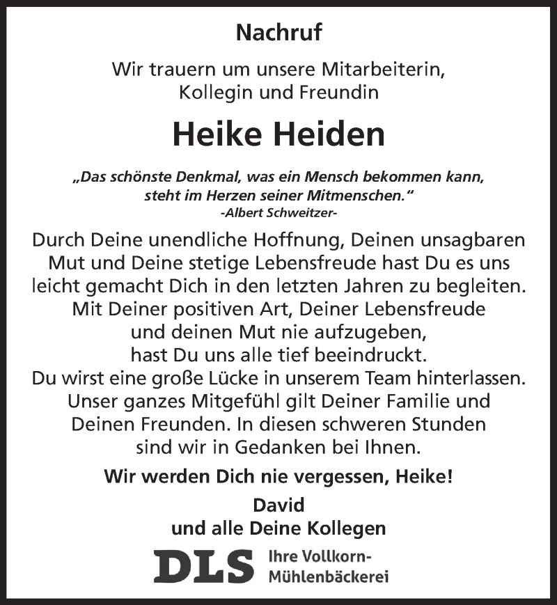  Traueranzeige für Heike Heiden vom 28.07.2018 aus  Rhein-Sieg-Wochenende 