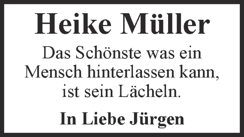  Traueranzeige für Heike Müller vom 28.07.2018 aus  Sonntags-Post 