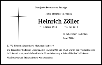 Anzeige von Heinrich Zöller von HS