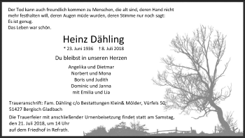 Anzeige von Heinz Dähling von RB