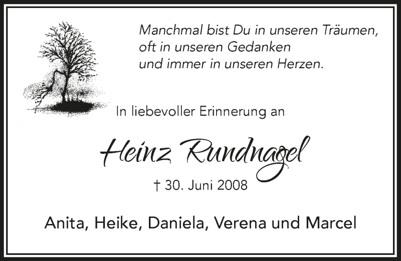  Traueranzeige für Heinz Rundnagel vom 04.07.2018 aus  Anzeigen Echo 