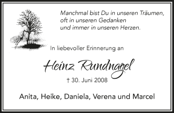 Anzeige von Heinz Rundnagel von  Anzeigen Echo 