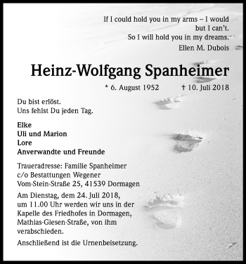 Anzeige von Heinz-Wolofgang Spanheimer von EXKB