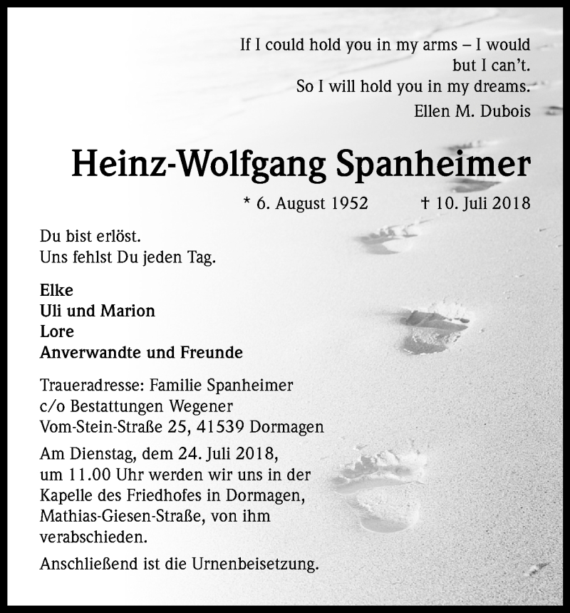  Traueranzeige für Heinz-Wolofgang Spanheimer vom 18.07.2018 aus EXKB