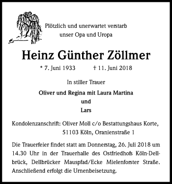 Anzeige von Heinz Günther Zöllmer von GS