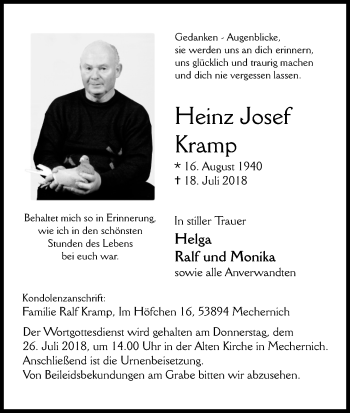 Anzeige von Heinz Josef Kramp von EN