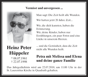 Anzeige von Heinz Peter Hüppeler von  Werbepost 