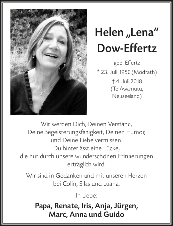 Anzeige von Helen Dow-Effertz von  Werbepost 