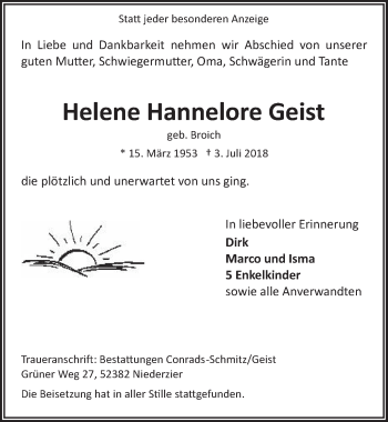 Anzeige von Helene Hannelore Geist von  Werbepost 