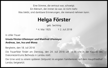 Anzeige von Helga Förster von BG