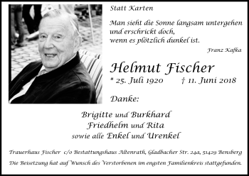 Anzeige von Helmut Fischer von RB