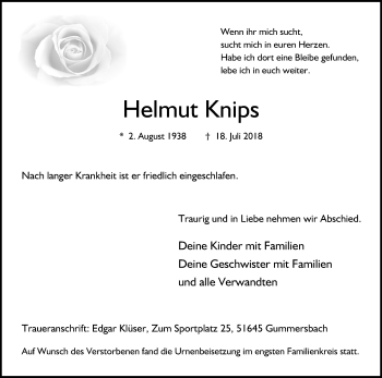 Anzeige von Helmut Knips von OB