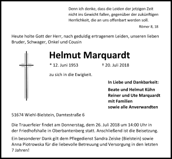 Anzeige von Helmut Marquardt von OB