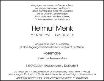 Anzeige von Helmut Menk von  Blickpunkt Euskirchen 