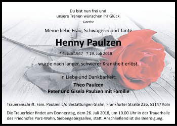Anzeige von Henny Paulzen von  Kölner Wochenspiegel 