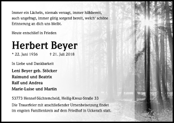 Anzeige von Herbert Beyer von HS