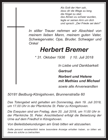 Anzeige von Herbert Bremer von  Werbepost 