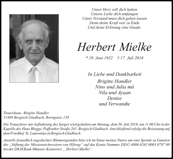 Anzeige von Herbert Mielke von RB