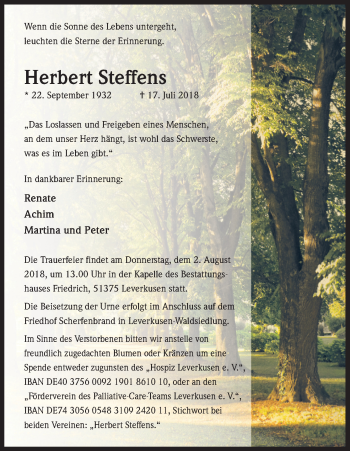 Anzeige von Herbert Steffens von SLE