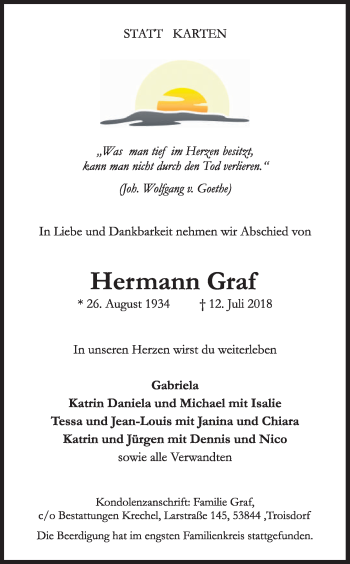 Anzeige von Hermann Graf von HS