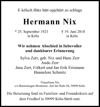 Anzeige von Hermann Nix von GS
