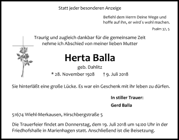 Anzeige von Herta Balla von OB