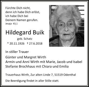 Anzeige von Hildegard Buik von  Bergisches Handelsblatt 