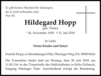 Anzeige von Hildegard Hopp von EXKB