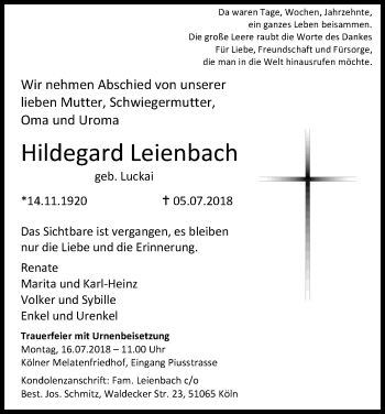 Anzeige von Hildegard Leienbach von GS