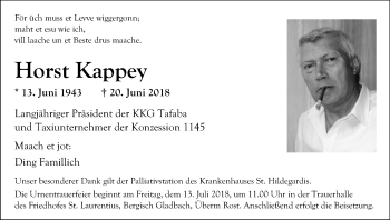 Anzeige von Horst Kappey von EXKB