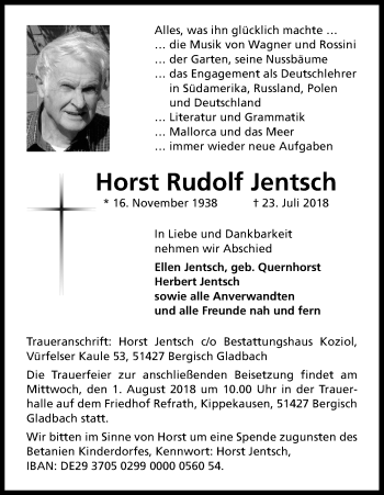 Anzeige von Horst Rudolf Jentsch von GS